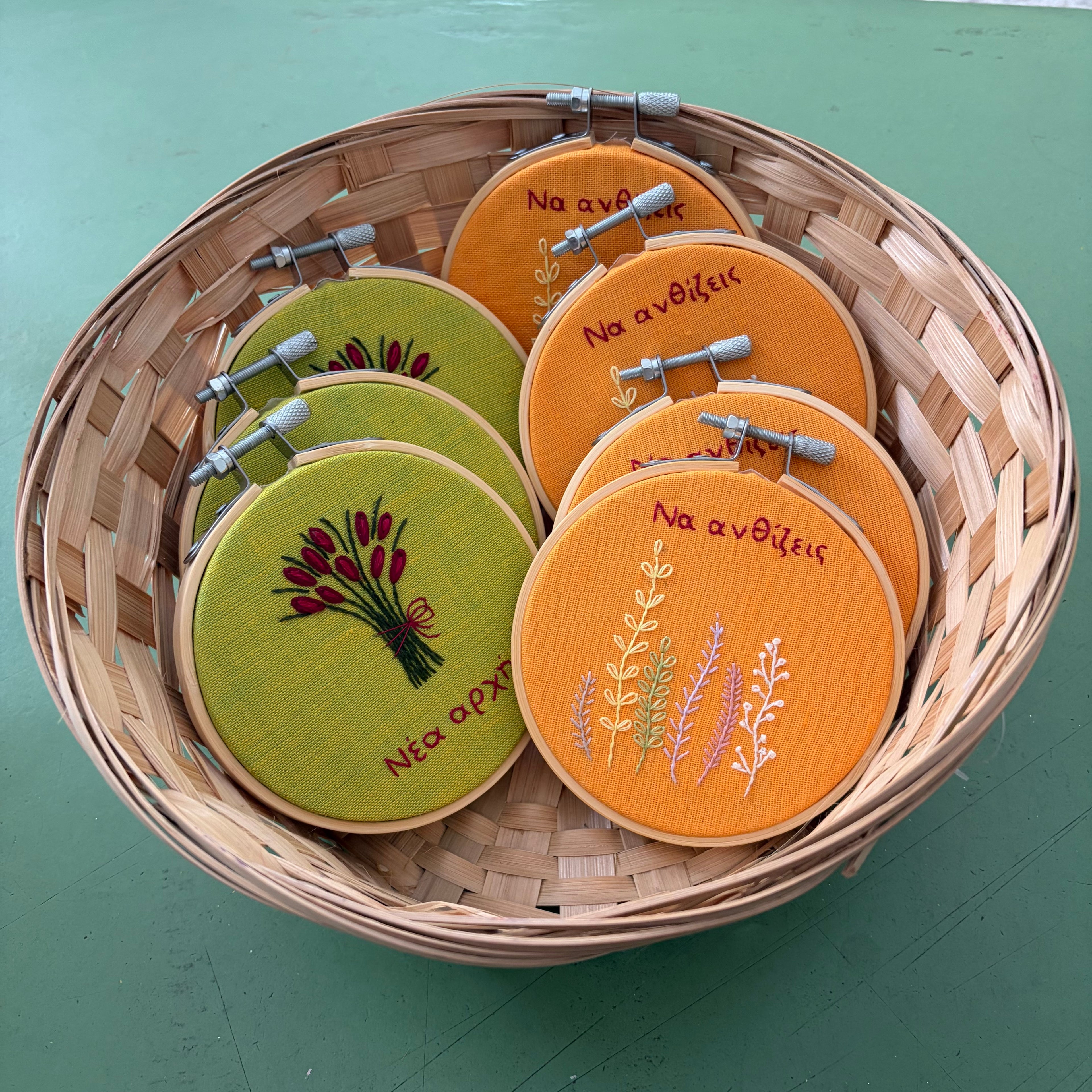 Embroidered floral hoops with wish/message