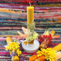 Beeswax candle with preserved hydrangea