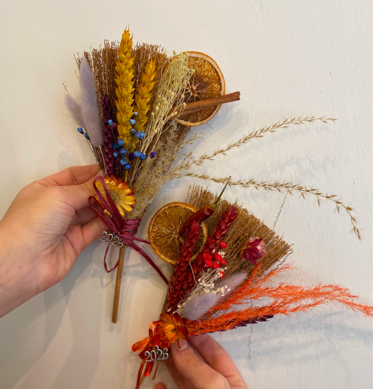 Lucky Broomsticks With Dried Flowers & Fruits
